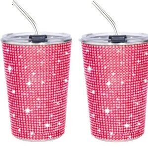 P2407- Red Rhinestone 17oz Stainless Steel Tumbler & Metal Straw